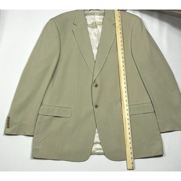 Meeting Street Mens 46 L Blazer 100% Pure Silk Beige Notch lapel Lined - Picture 9 of 11